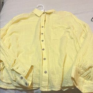 Free People Light Yellow Casual Button Down Shirt